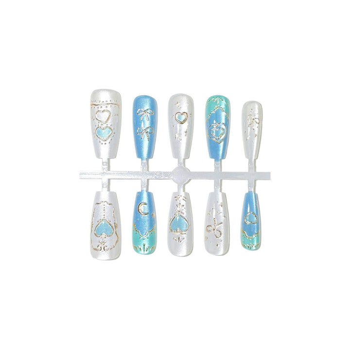 Decorative Press-On Nail Art Set with Elegant Heart and Bow Designs
