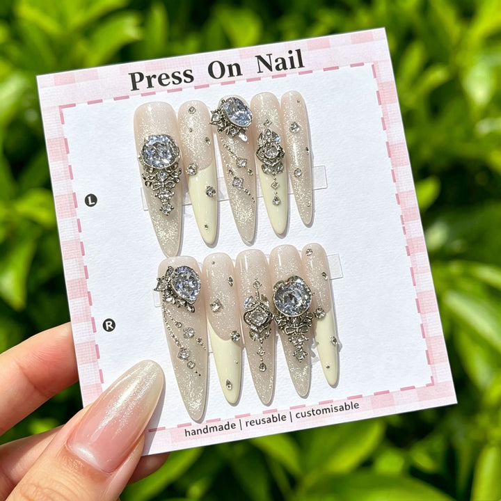 Artistic Press-On Nail Set with Floral and Patterned Designs