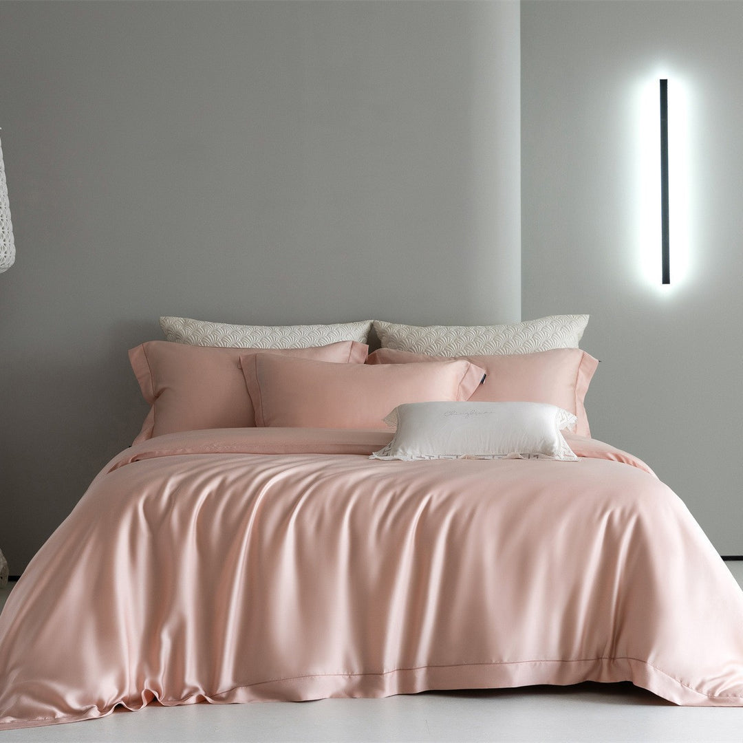 Luxury Silk-Feel Cooling Duvet Cover Set with Deep-Fit Skirt and Envelope Shams