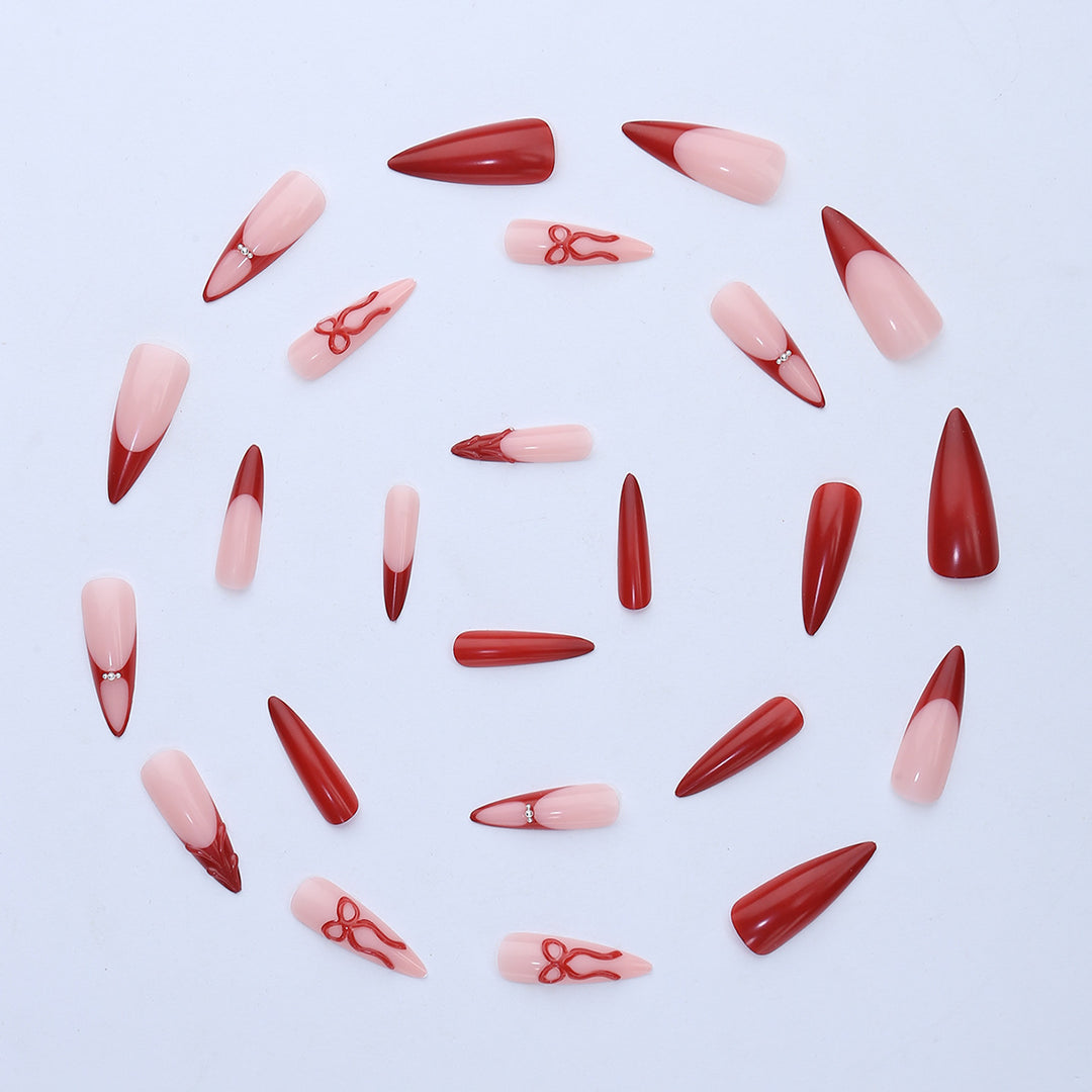 High-quality artificial nail set with elegant tips and bow decorations Stornfield