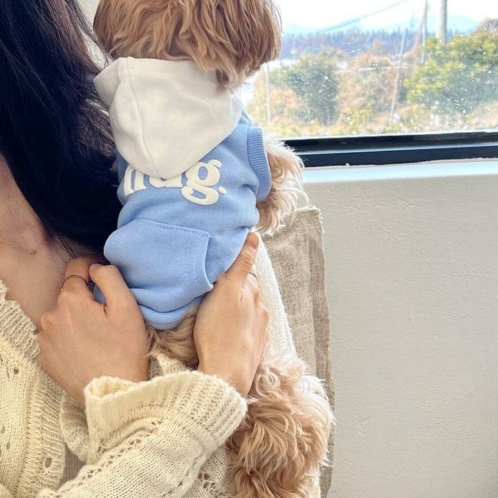 Small Dog Hooded Pullover Sweater with Kangaroo Pocket Appliqué Lettering