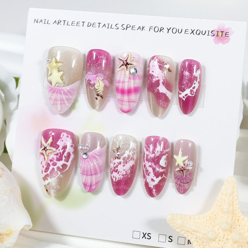 Artificial nail set with maritime shell and star pattern Stornfield