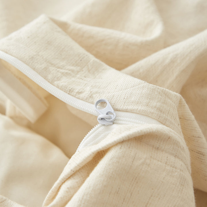 Stonewashed Cotton Linen-Blend Duvet Cover Set with Pastel Stripe Detail