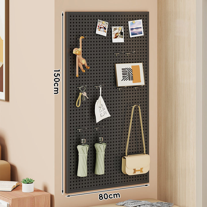 Large Vertical Perforated Wall Storage Panel with Adjustable Hooks and Accessory Mounts