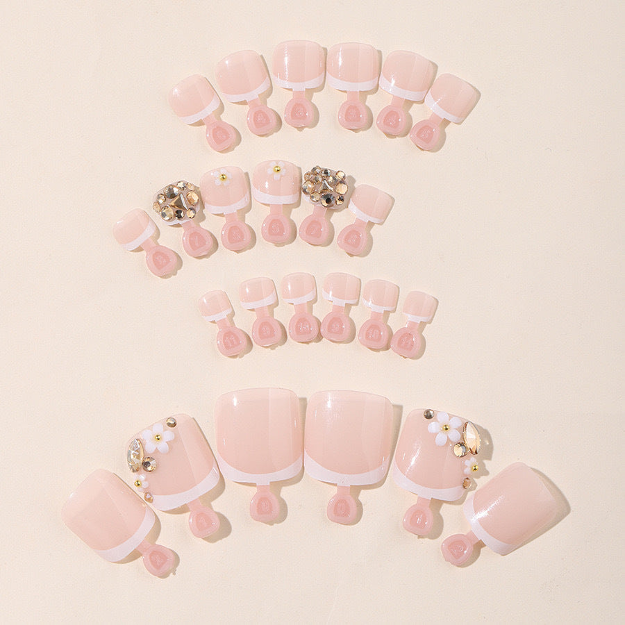 Acrylic nail set with elegant 3D flowers and glitter accents Stornfield