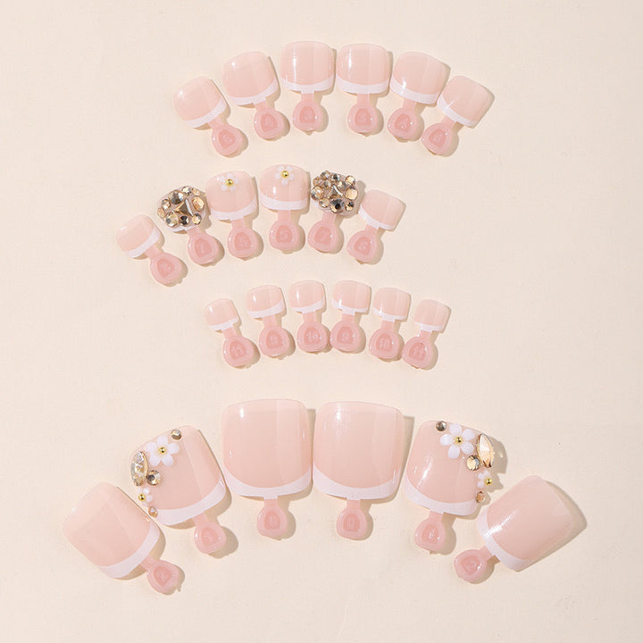 Acrylic nail set with elegant 3D flowers and glitter accents Stornfield