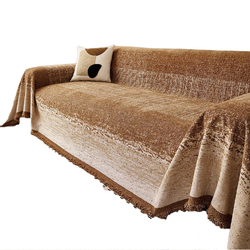 Reversible Woven Couch Throw Slipcover with Fringed Hem