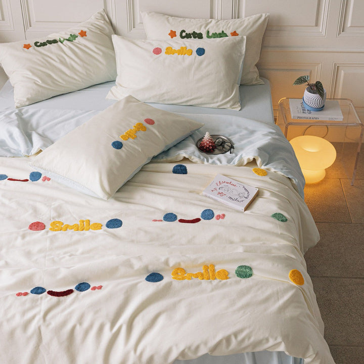 Embroidered Tufted Cotton Duvet Cover Set with Decorative Pillowcases
