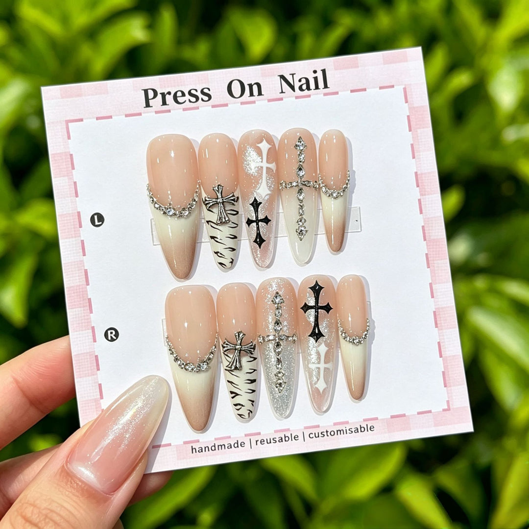 Artistic Press-On Nail Set with Floral and Patterned Designs
