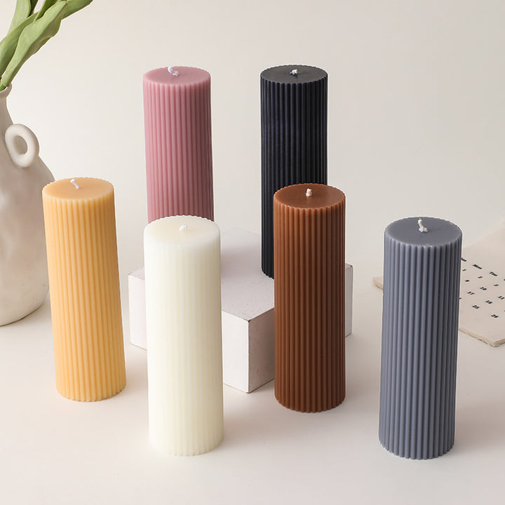 Ribbed Tall Pillar Candle for Home Decor & Events