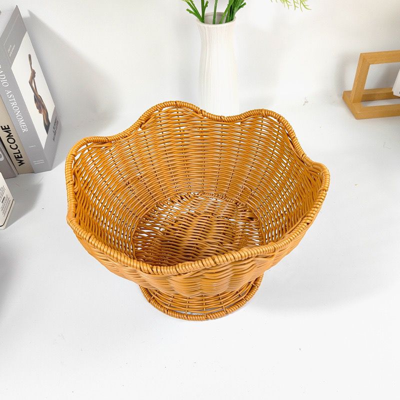 Unisex Rattan Fruit Bowl with Elegant Wave Lines Stornfield