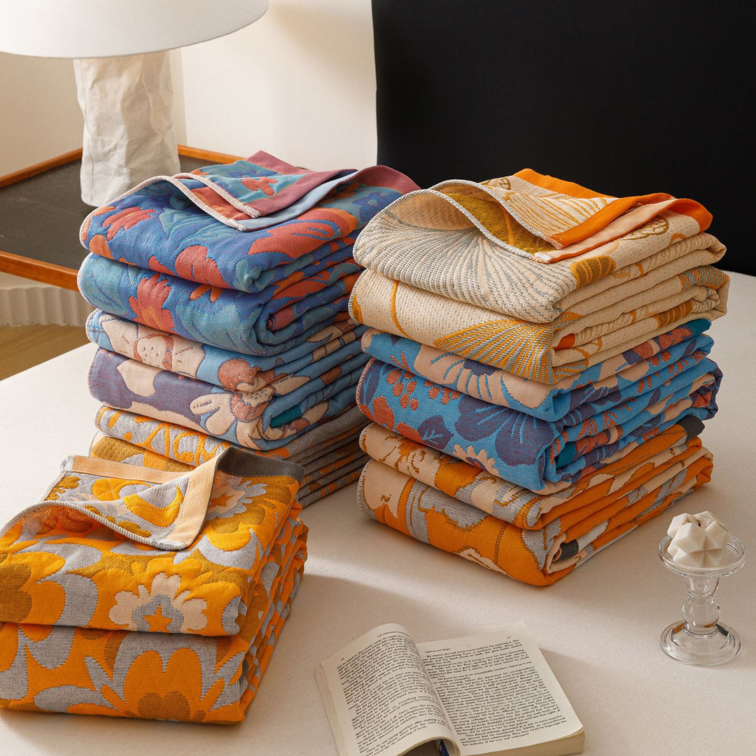 Jacquard Woven Bedspread and Pillowcase Ensemble with Scenic Tree and Deer Motif
