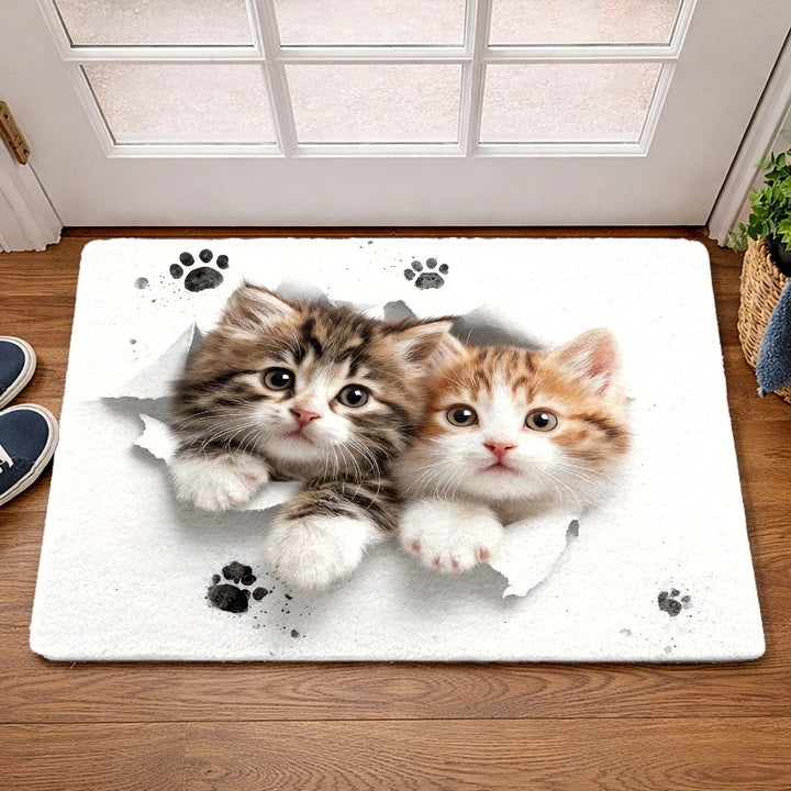 Playful Cartoon Cat-Themed Indoor Mat