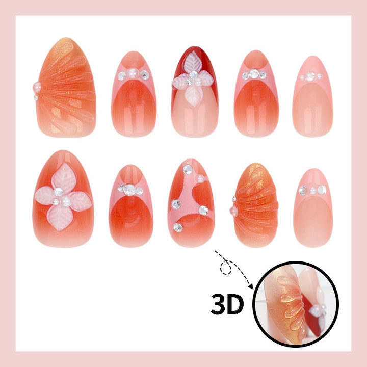 Acrylic Nail Set with Elegant 3D Flower Decorations and Glitter Accents Stornfield