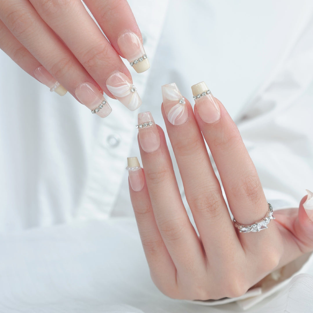Decorative Press-On Nails with Elegant Gem Accents