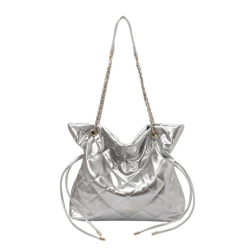 Quilted Patent Leather Slouchy Tote Bag