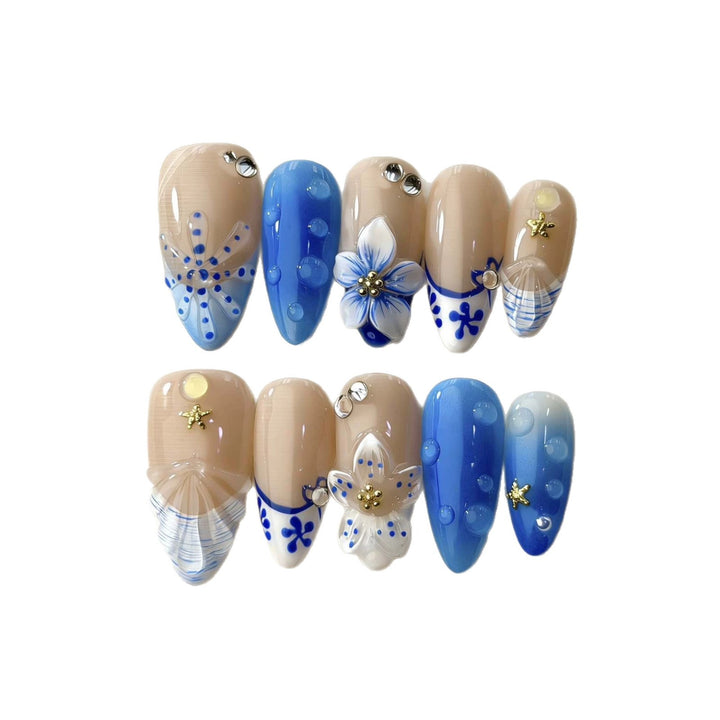 Ocean-Inspired Decorative Press-On Nails