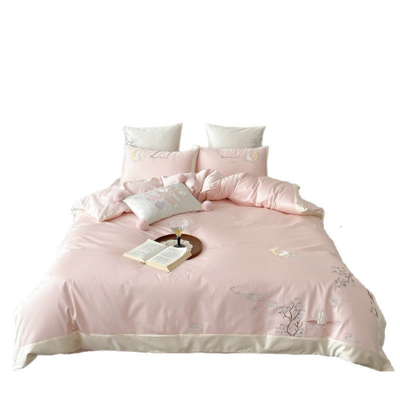 Luxury Cotton-Sateen Embroidered Duvet Cover Set with Satin Hem & Decorative Pillow Shams