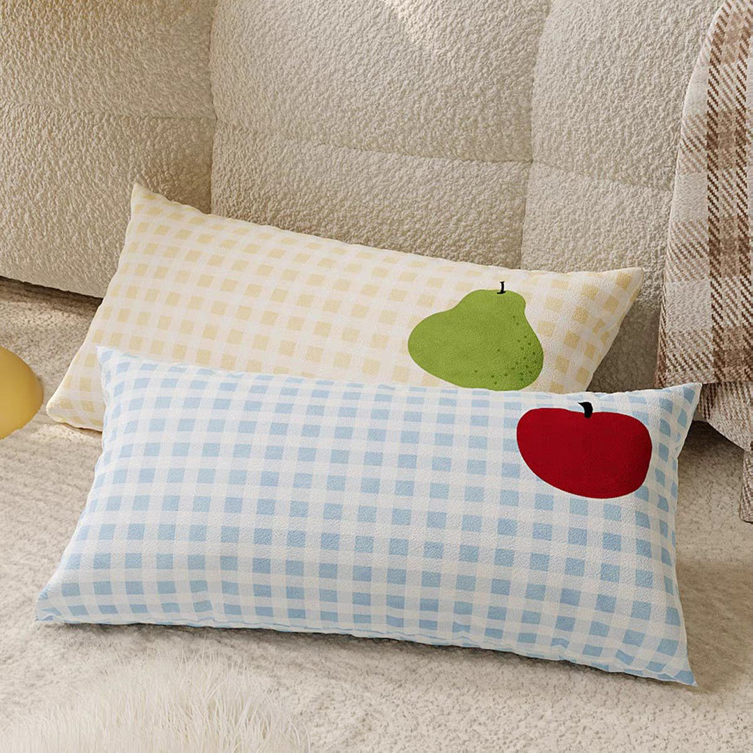 Decorative Gingham Check Throw Pillow with Tomato Design