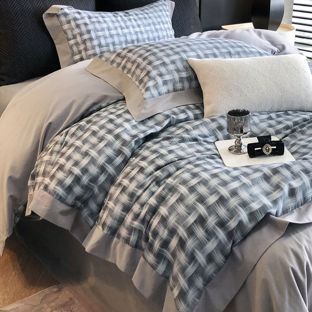 Brushed-Brushstroke Reversible Duvet Cover Set with Contrast Flange