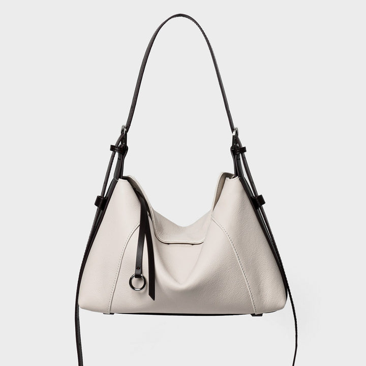 Leather Shoulder Hobo Bag with Adjustable Contrast Strap