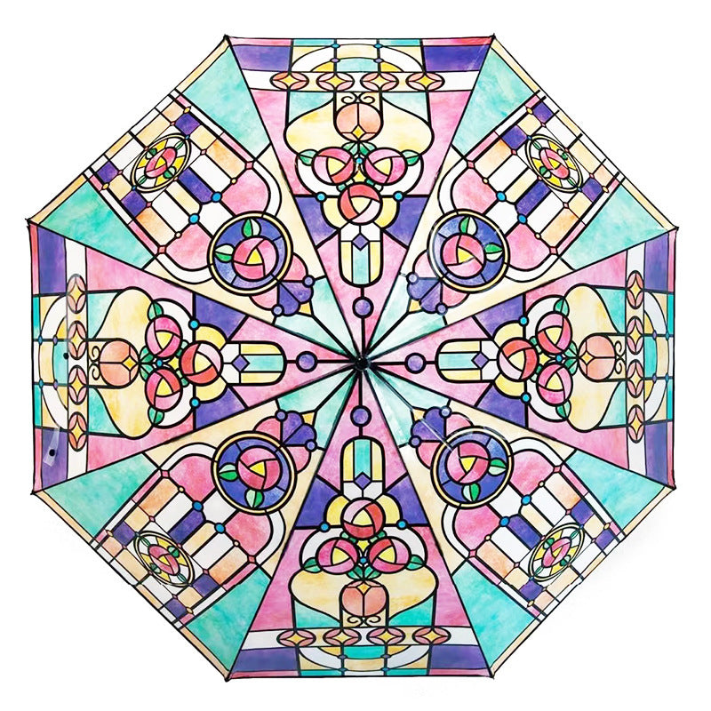 Women Folding Umbrella with Artistic Glass Window Design Stornfield