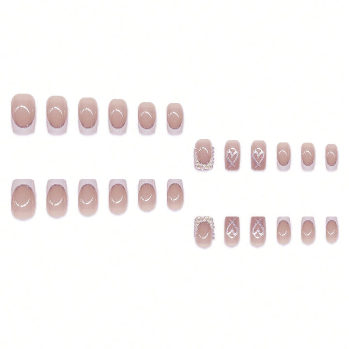 Decorative Rhinestone and Heart Design Press-On Nails Stornfield