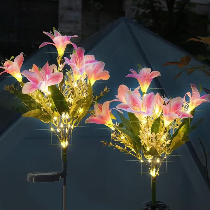 Solar-Powered Lifelike Lily Bloom Landscape Stake With Micro-LED Cluster And Telescopic Ground Spike Stornfield