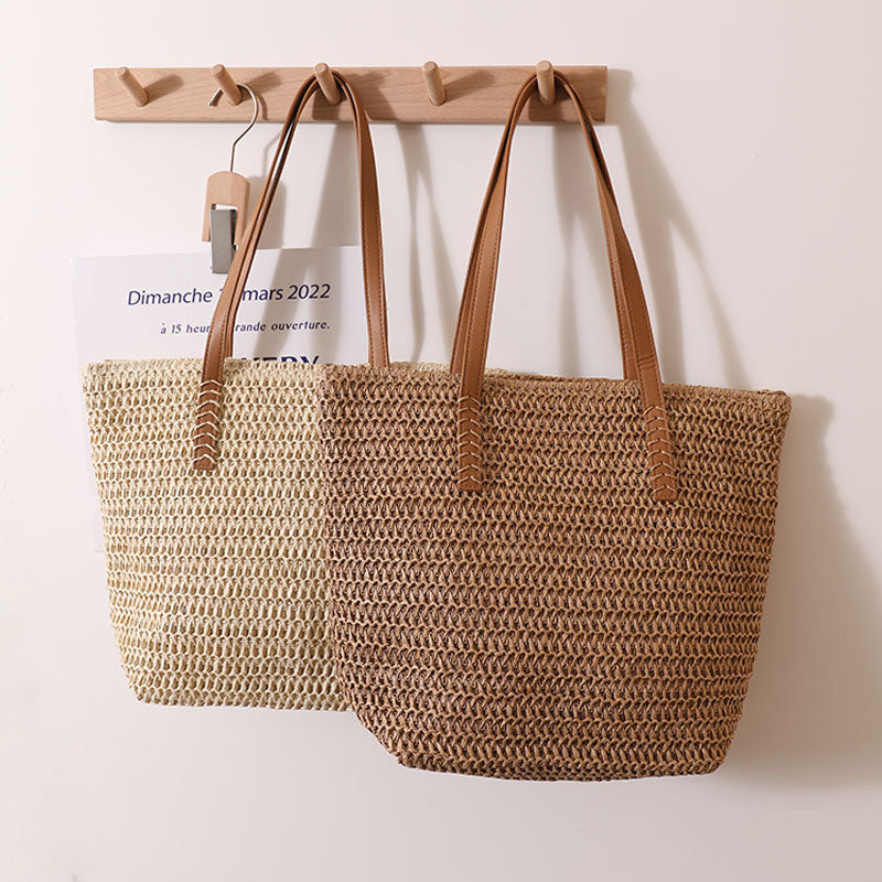 Giant Tote Bag Made of Woven Raffia with Leather Handles Stornfield