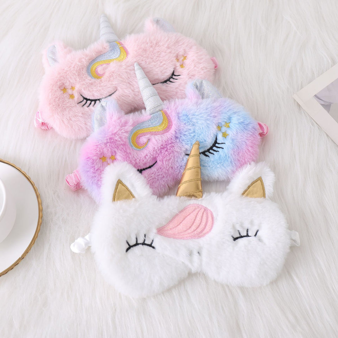 Ladies nan cozy unicorn sleep mask with embroidered eyelashes, soft plush and elastic ruffled ribbon Stornfield