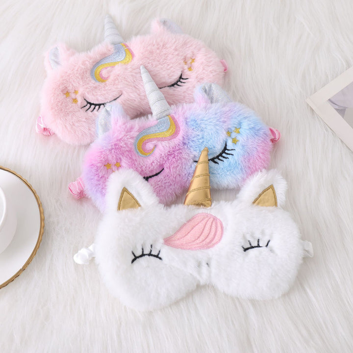 Ladies nan cozy unicorn sleep mask with embroidered eyelashes, soft plush and elastic ruffled ribbon Stornfield