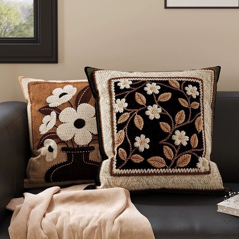 Decorative Floral Embroidered Throw Pillow