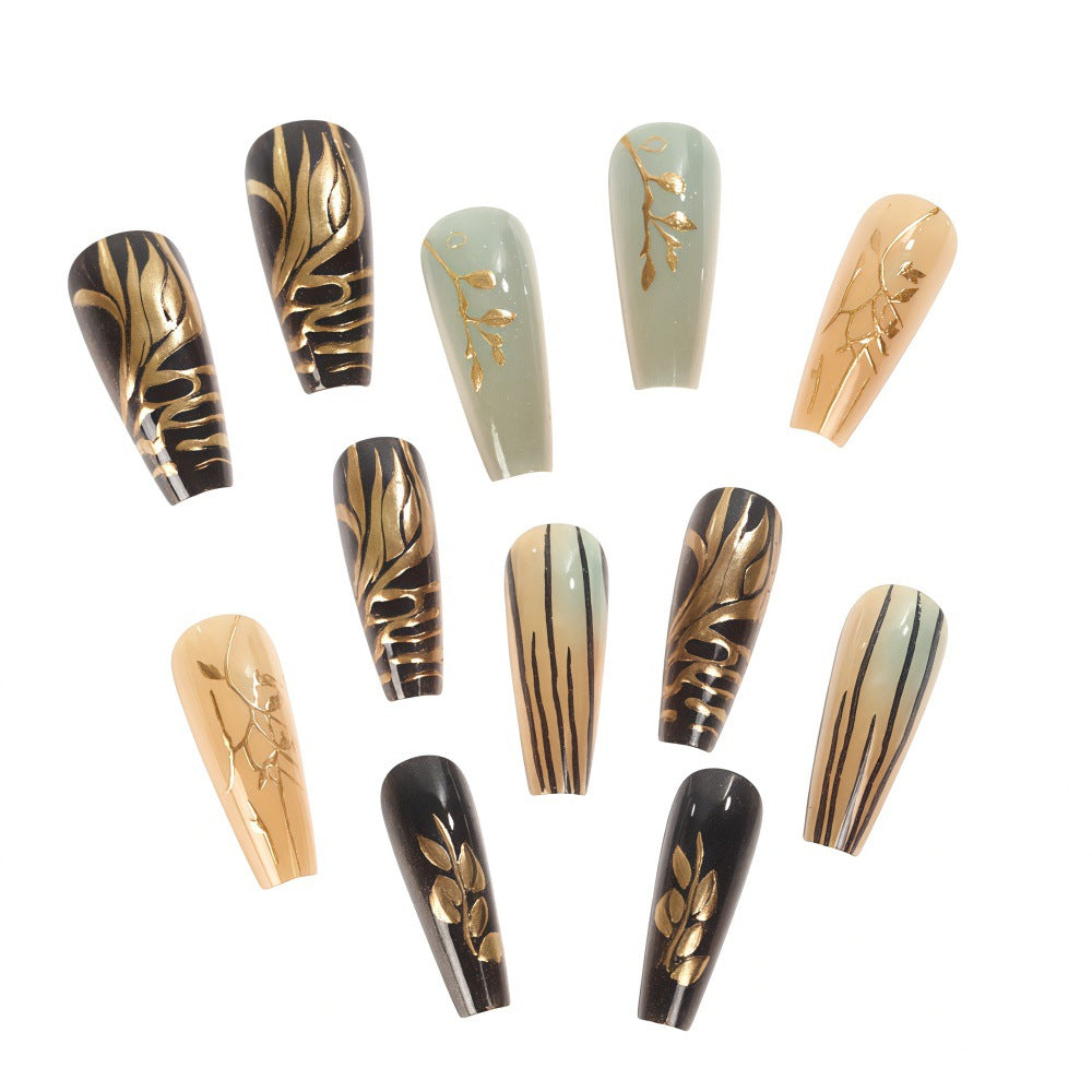 Creative artificial nails with elegant leaf design Stornfield