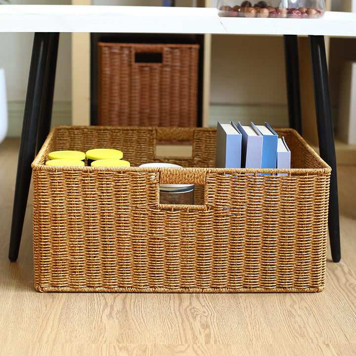 Large Handwoven Rectangular Storage Basket with Cutout Handles Stornfield
