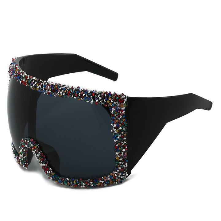 Women's Sporty Oversized Sunglasses with Rhinestone Embellishments Stornfield