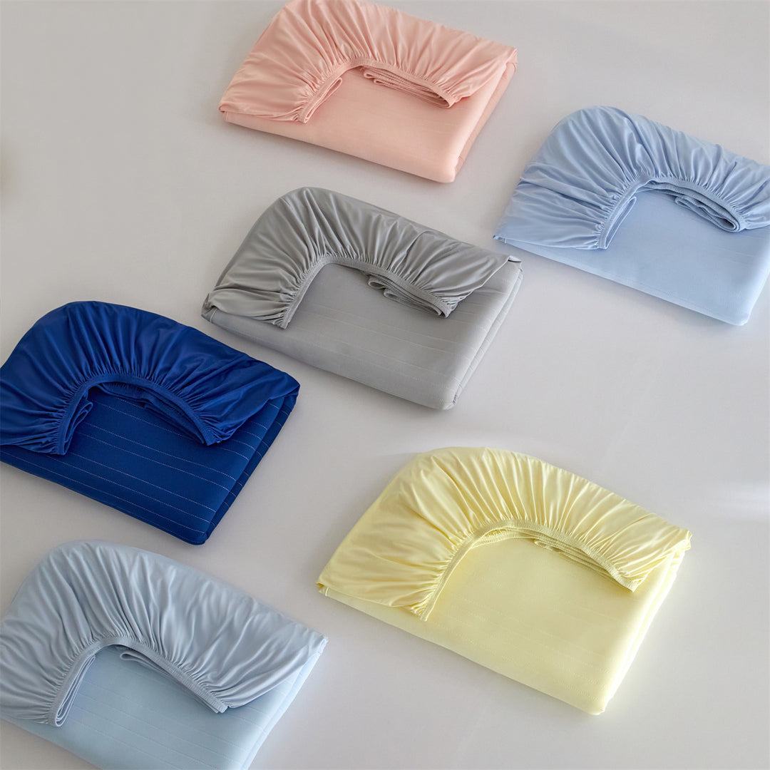Deep-Pocket Stretch-Fit Mattress Sheet with Microfiber Pinstripe Texture