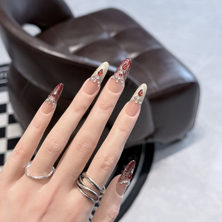 Decorative Stiletto Press-On Nail Set with Gemstone Accents Stornfield
