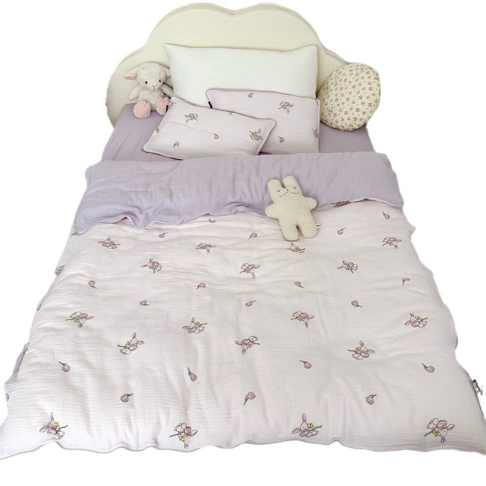 Children's Muslin Comforter Set with Cute Bear Print