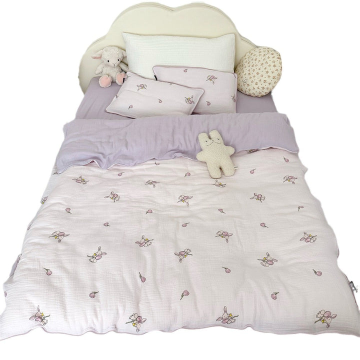 Children's Muslin Comforter Set with Cute Bear Print