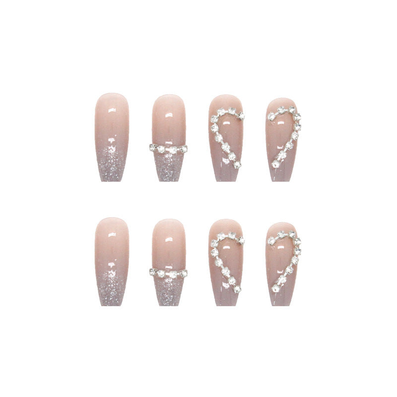 Artificial Nail Set with Sparkling Heart Designs and Glitter Accents Stornfield