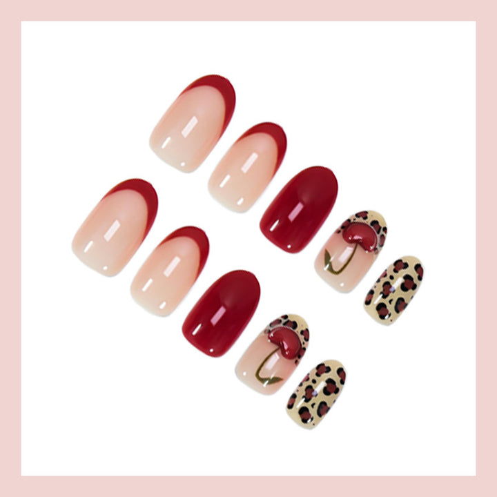 Artificial nail set with trendy leopard and cherry designs Stornfield