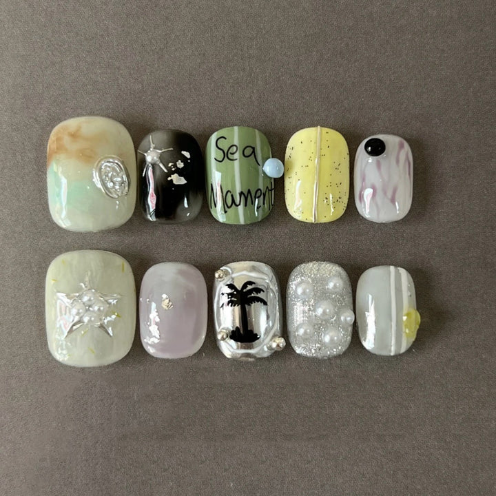 Decorative Press-On Nail Art Set with Creative Gem Accents