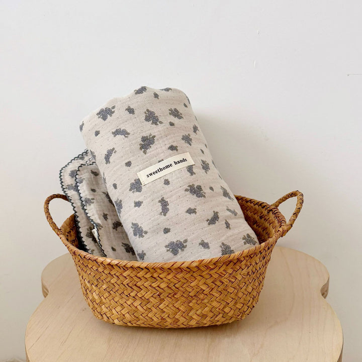 Unisex Muslin Blanket with delicate floral design and elegant ruffles Stornfield