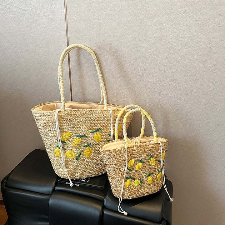 Embroidered Straw Beach Tote