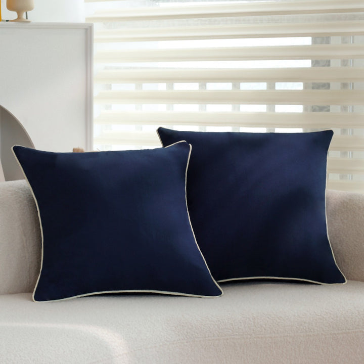Square cushion cover with contrasting piping and microvelours surface Stornfield