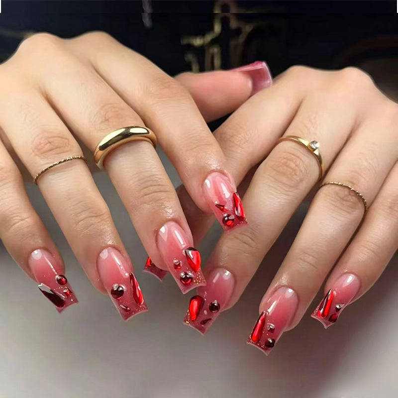 Decorative Acrylic Press-On Nail Set with Gemstone Accents Stornfield