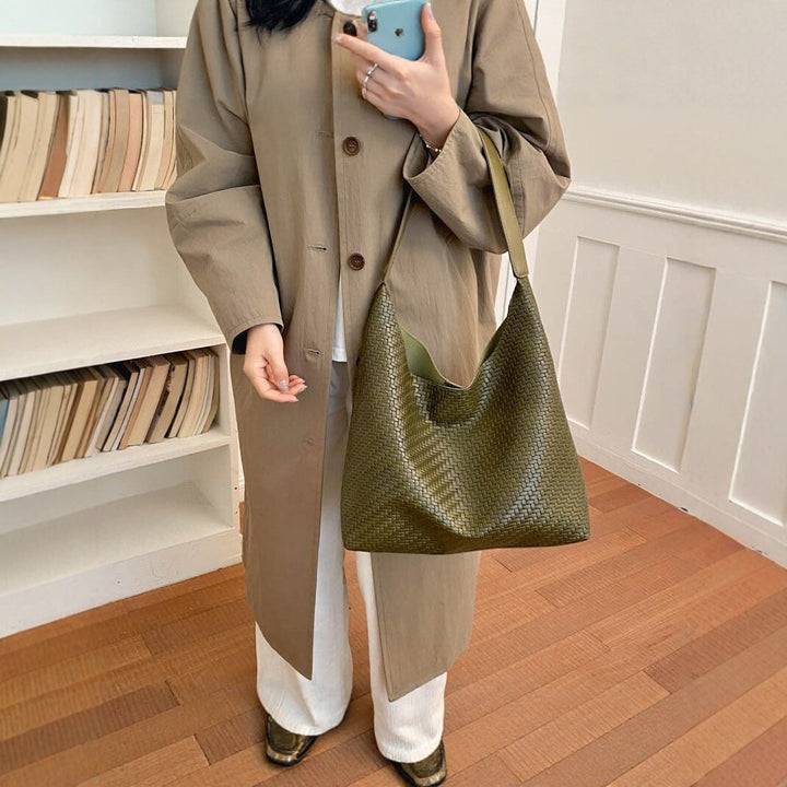 Woven Vegan Leather Hobo Bag