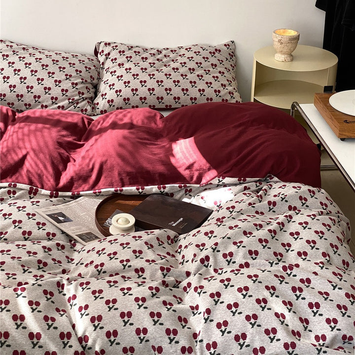 Cherry-Print Cotton Jersey Duvet Cover Set with Matching Pillowcases