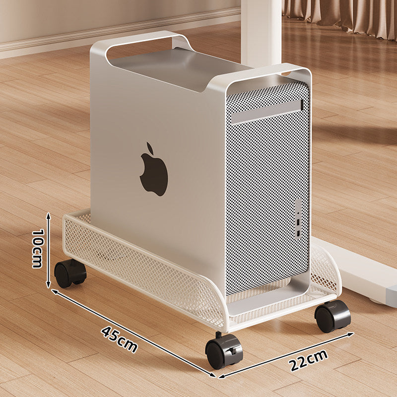Mobile Desktop CPU Tower Stand with Mesh Side Guards Wooden Base and Locking Casters