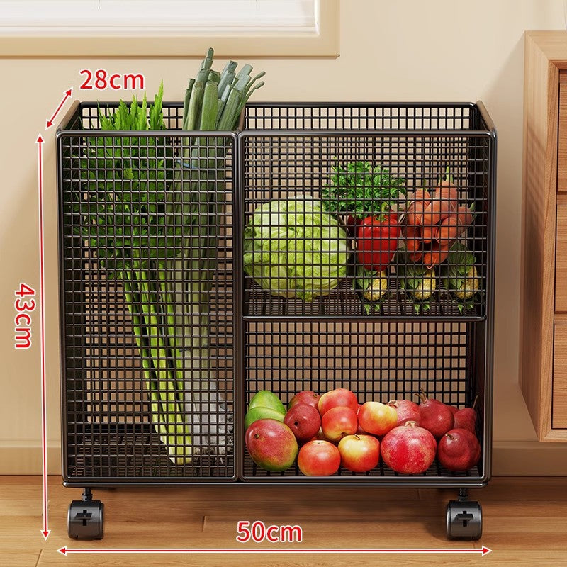 Vertical Mesh Countertop Produce and Pantry Organizer with Two-Tier Shelf and Tall Herb Compartment